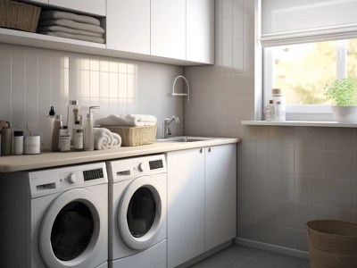 1 3D Rendering Of White Laundry Room In A 3D Modeling Service