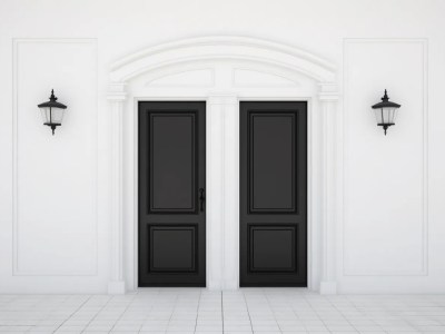 2 Black Colored Doors With Lamps In White Room Illustration