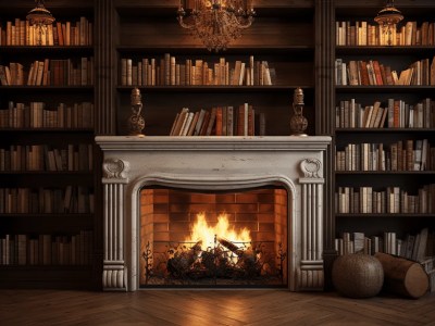 3D Fireplace In An Ornate Room Near A Bunch Of Books