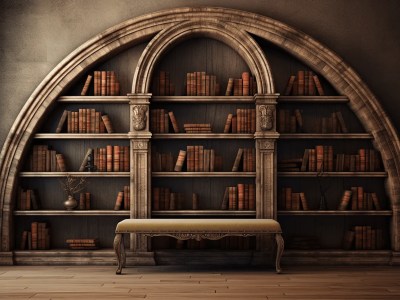 3D Illustration Of A Book Shelf In An Old Library