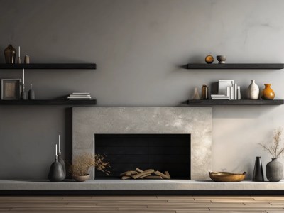 3D Image Of A Stone Fireplace With A Book Shelf