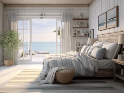 3D Interior Design Of Coastal Bedroom With Windows At The Beach