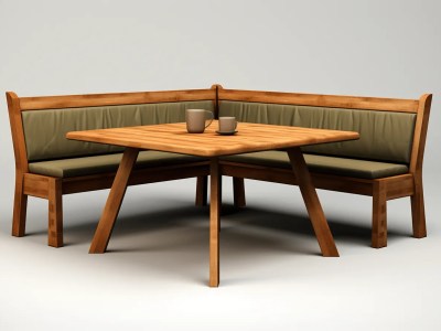 3D Model Of A Wooden Dining Table With Two Seats