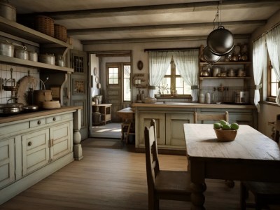 3D Render Of A Typical Cabin Kitchen