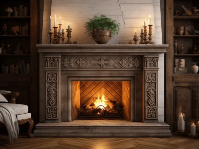 3D Render Of An Ornate Fireplace