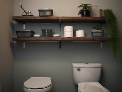 3D Rendered Image Of A Toilet, Sink And Shelves And Plants