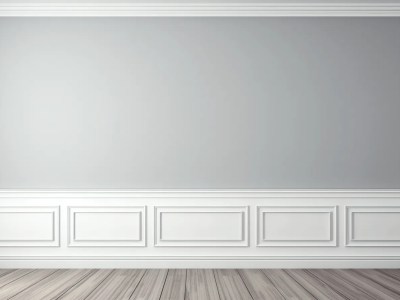 3D Rendered White Room With Wooden Floor Isolated On Gray Background