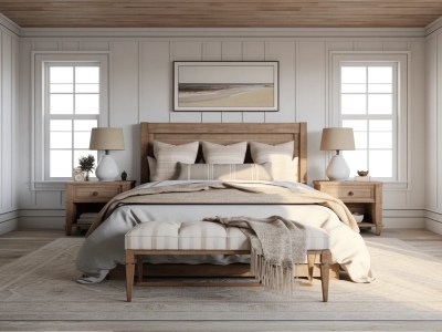 3D Rendering Of A Bedroom Design With A Large Bed