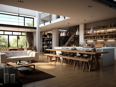 3D Rendering Of A Large Open Plan Loft Kitchen