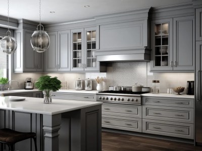 3D Rendering Of An Elegant Kitchen With Neutral Color