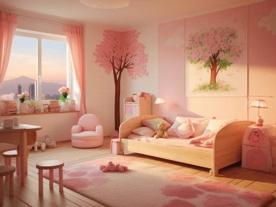 3D Rendering Of Girl'S Bedroom With Beautiful Pink Window