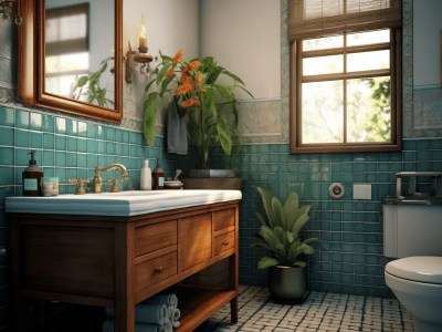 3D Scene Showing A Blue Tiled Bathroom