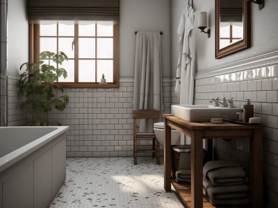 3D View Of A Bathroom With White Tile And A Window