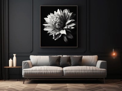 Abstract Flower Is Displayed Within An Elegant Dark Living Room