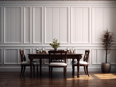 Antique Dining Room With Wooden Floors And Wood Panel Walls