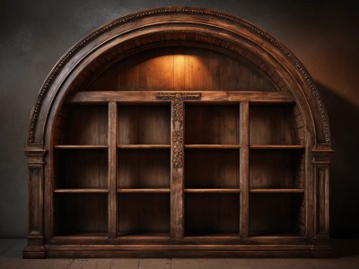 Arched Bookcase In Dark Room