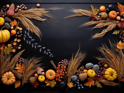 Autumn Fruits And Seeds In Frame On The Black Background