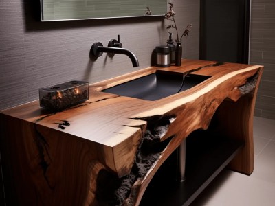 Bathroom Counter Made Out Of Wood