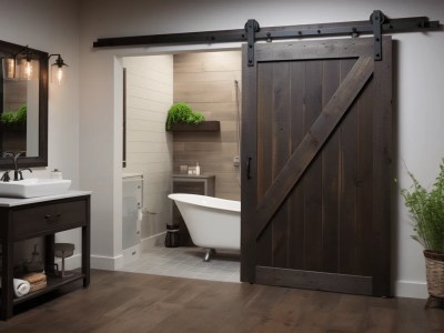 Bathroom With A Bathtub And Barn Door