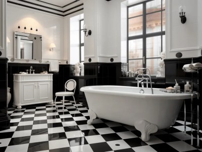 Bathroom With A Black And White Checkered Floor