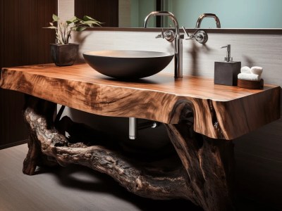 Bathroom With A Sink Made From Some Kind Of Timber