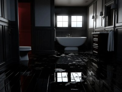 Bathroom With Black Walls And Floors