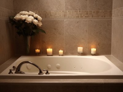 Bathtub With Candles At The Side Of It