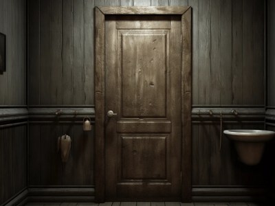 Beautiful Dark Bathroom With A Very Old Wooden Door