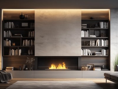 Beautiful Living Room With A Fireplace And Bookshelves