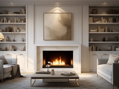 Beautiful Living Room With A Fireplace And Shelves