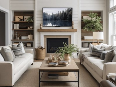 Beautiful Living Room With Couches, Coffee Table And Fireplace