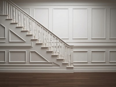 Beautiful Stairwell With White Wall And Angled Baluster On A Hardwood Floor And