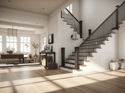 Beautiful White Home With Wooden Floors And A Stairwell