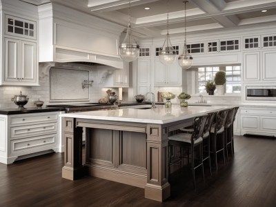 Beautiful White Kitchen Has A Large Center Island