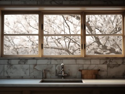 Beautiful Window In A Kitchen With White Marble