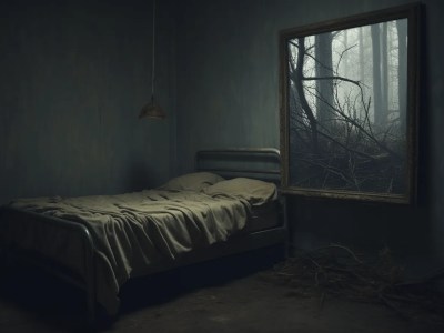 Bed And A Wall In An Old Room With Trees Visible