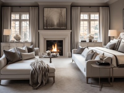 Bedroom With A Fireplace In A Neutral Brown Color