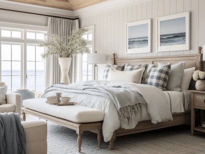 Bedroom With A Wooden Ceiling Is Decorated With White Bedding And White Accents