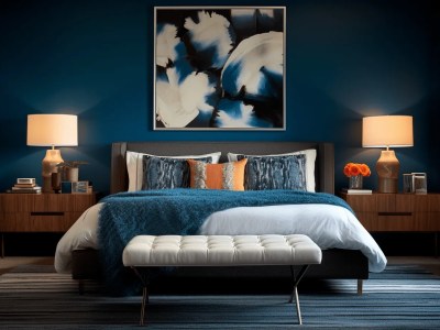 Bedroom With Blue Walls And Accents