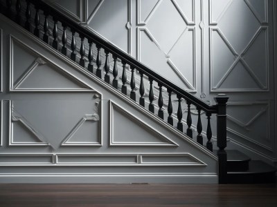 Black And White Banister Stairway Leading To The Ceiling