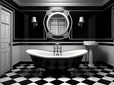 Black And White Bathroom With Checkered Floor