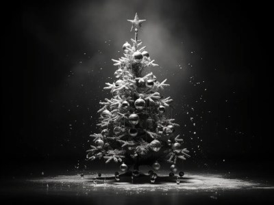 Black And White Christmas Tree On A Dark Background