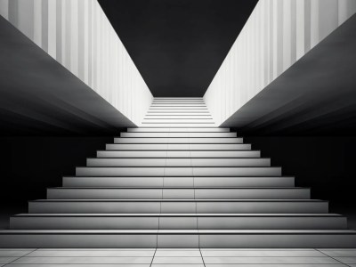 Black And White Empty Stairs Leading Up To A Dark Floor