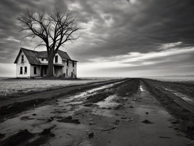 Black And White Image Of An Abandoned House