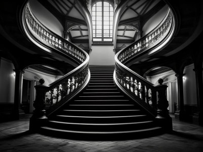 Black And White Image Of Stairs In A Dark Building