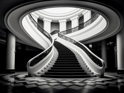 Black And White Photo, Staircase, Elegant Building