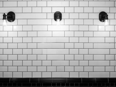 Black And White Subway Tiled Wall In Bathroom