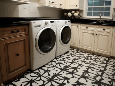 Black And White Tiled Counter In A Laundry Room