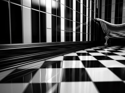 Black And White Tiled Floor In A Black And White Bathroom