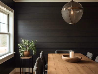 Black Dining Room With Wood Panels Wall